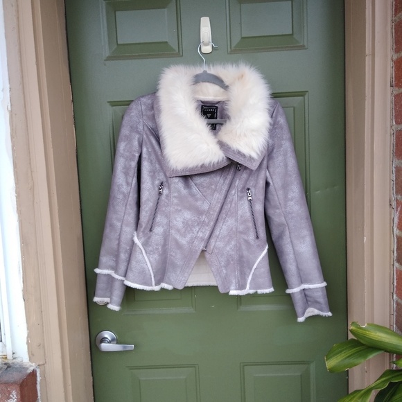 Guess Jackets & Blazers - Faux Fur Lined Jacket Suede Motorcycle High Neck